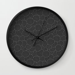 Curly wave pattern / Silver gray on black Wall Clock