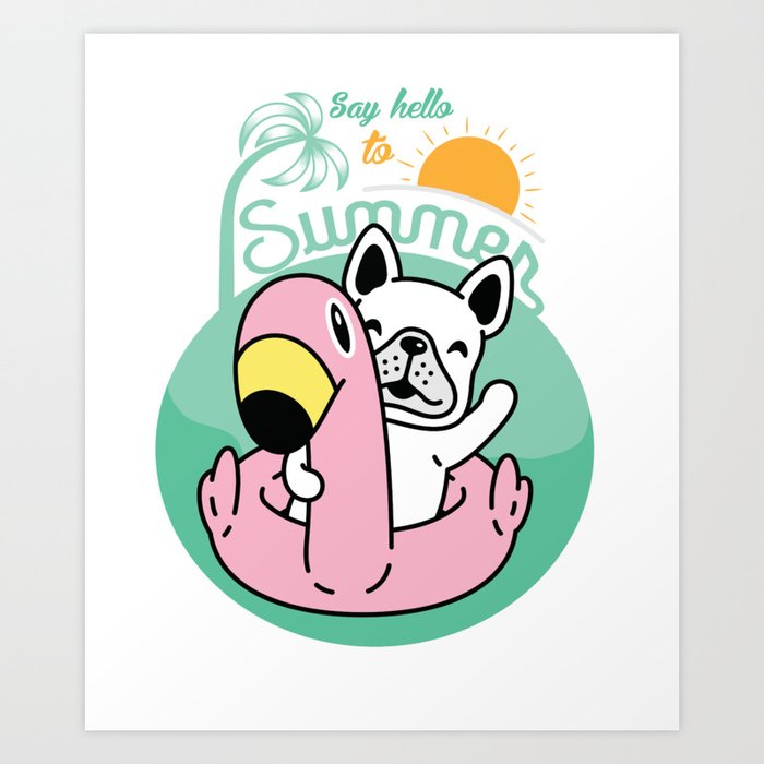 French Bulldog Flamingo Pattern Art Print