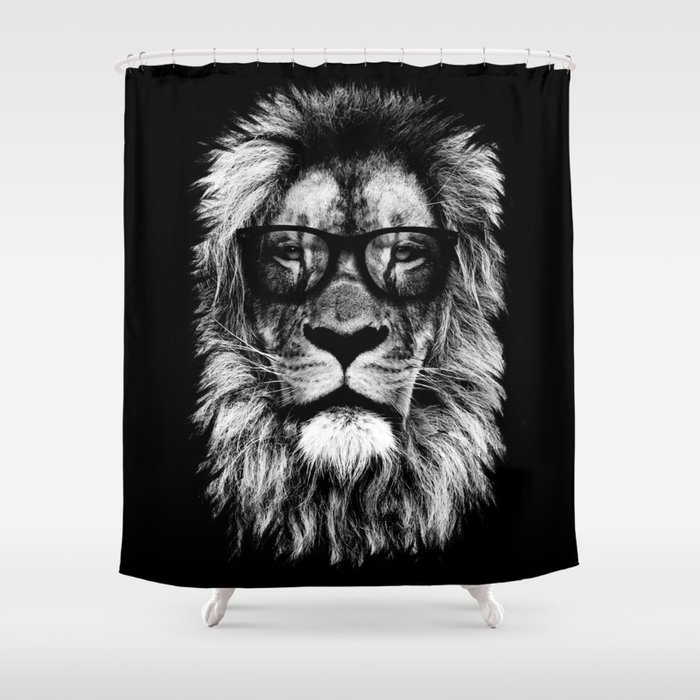 Hipster Lion Black Shower Curtain