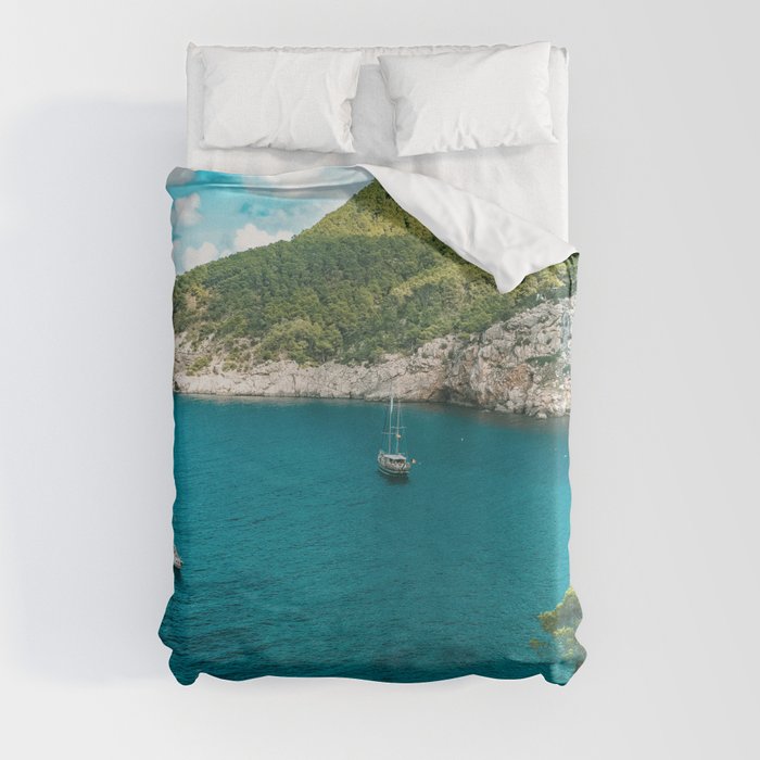 Spain Photography - Beautiful Turquoise Water With Sailboats Duvet Cover