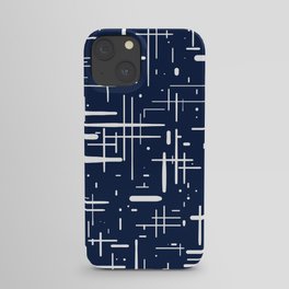 Mid-Century Modern Kinetikos Pattern in Nautical Navy Blue and White iPhone Case