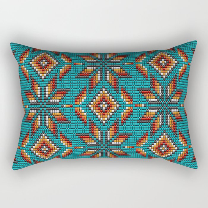 Modern colorful beaded boho aztec kilim pattern on teal Rectangular Pillow