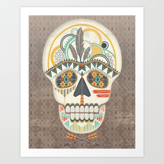 AZTEC SKULL B/W Art Print