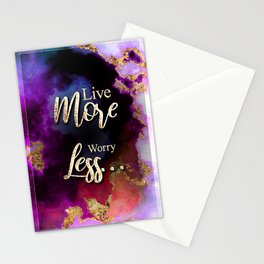 Live More Worry Less Rainbow Gold Quote Motivational Art Stationery Card