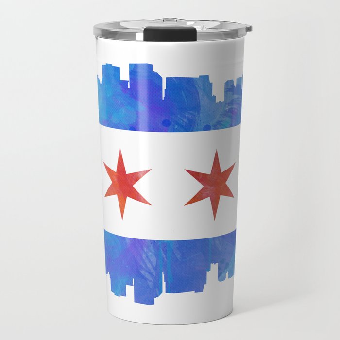 Chicago Flag Skyline Watercolor Travel Mug