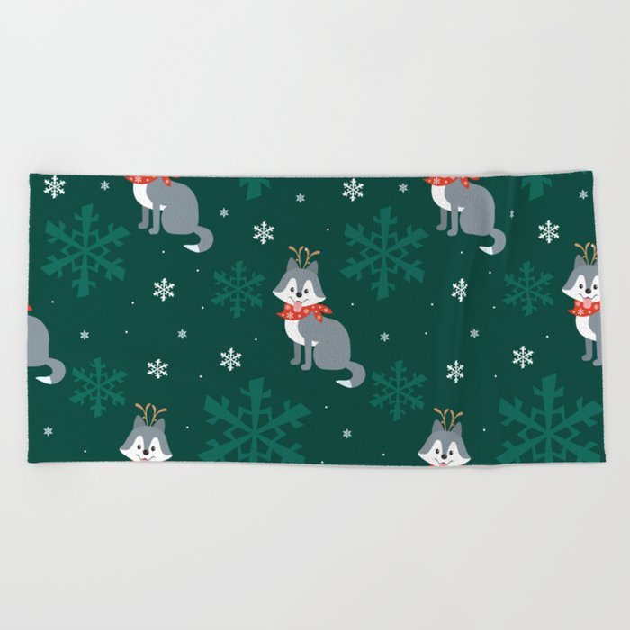 Colorful Seamless Pattern with Cute Dog in Christmas Costume 01 Beach Towel