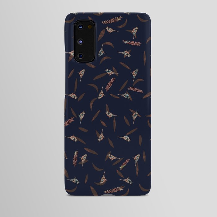 Graphic Birds and Leaves Brown and Navy Blue Android Case
