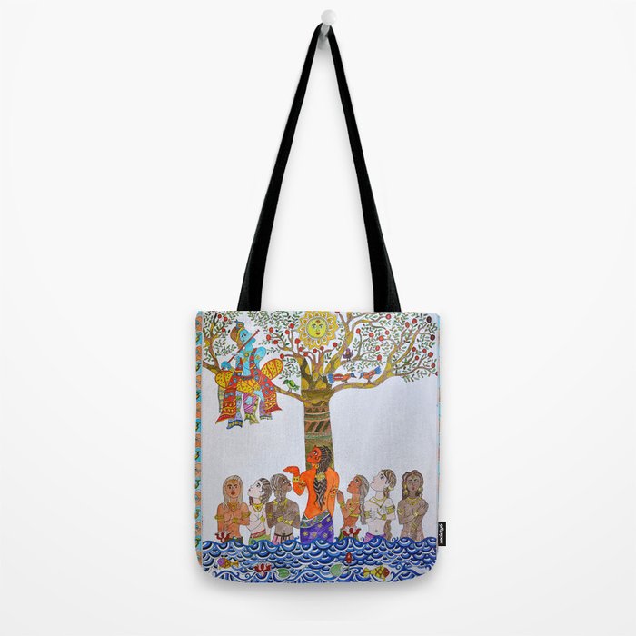 Buy Handpainted balloon tote bag- Krishna inspired design – Sumaavi