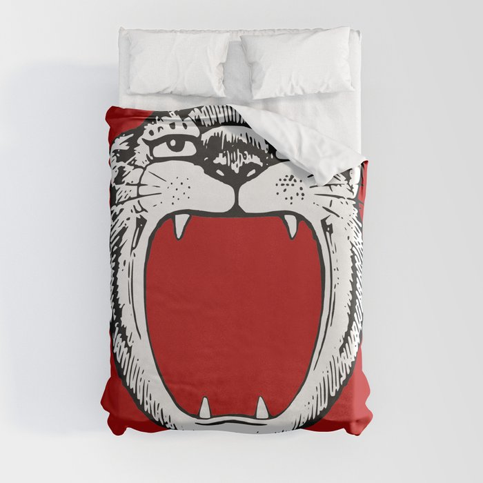 Tiger Head Red Duvet Cover