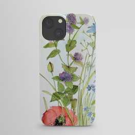 Floral Watercolor Botanical Cottage Garden Flowers Bees Nature Art iPhone Case