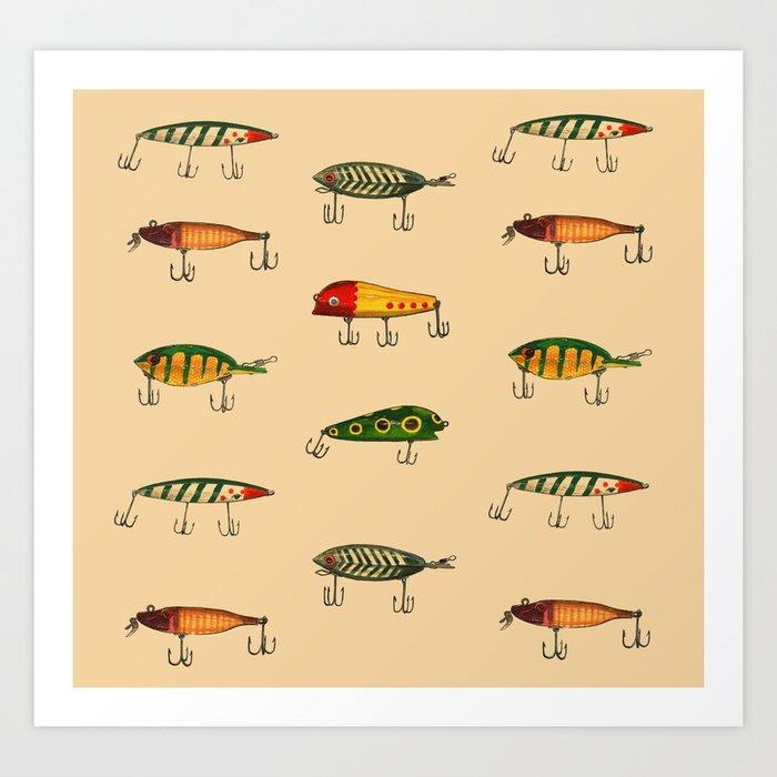 Vintage Fishing Lures Pattern Art Print