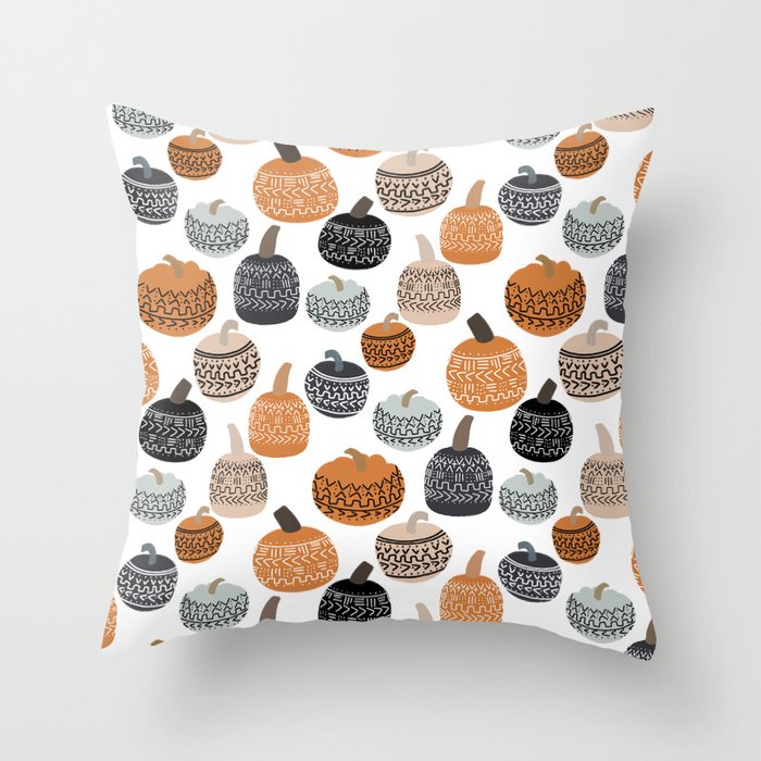 Mudcloth pumpkins - boho pumpkin, fall decor, autumn, halloween Throw Pillow