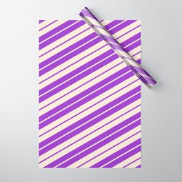 [ Thumbnail: Beige and Dark Orchid Colored Stripes Pattern Wrapping Paper ]