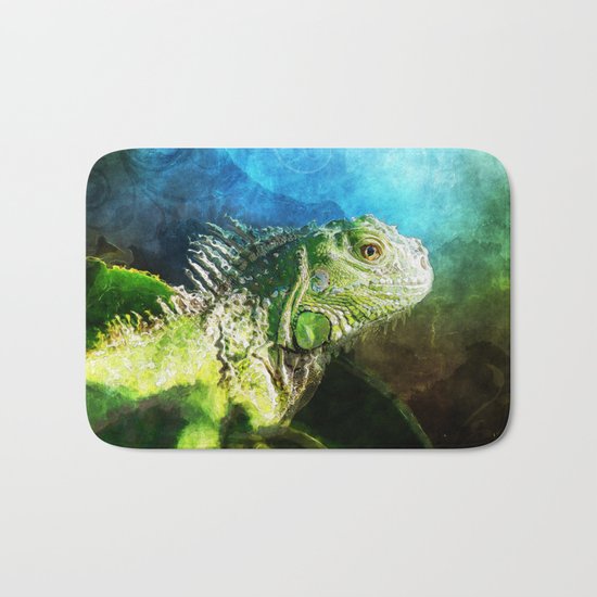 Blue And Green Iguana Profile Bath Mat