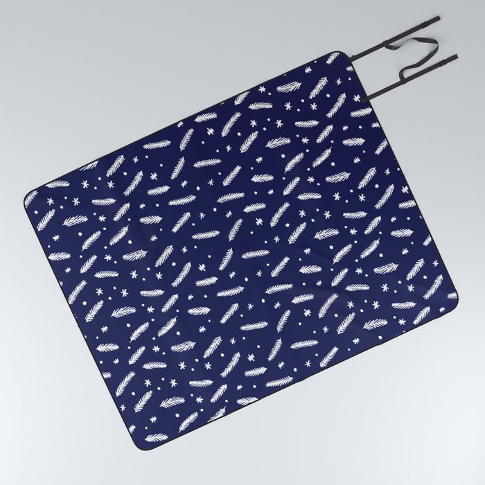 Christmas branches and stars - blue and white Picnic Blanket
