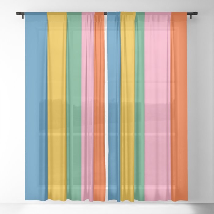 Rainbow Pop Colourful Vertical Stripe Pattern Sheer Curtain