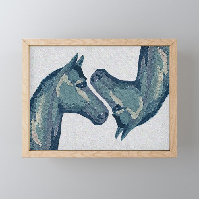 Two Blue Horses Framed Mini Art Print