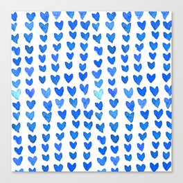 Brush stroke hearts - blue Canvas Print