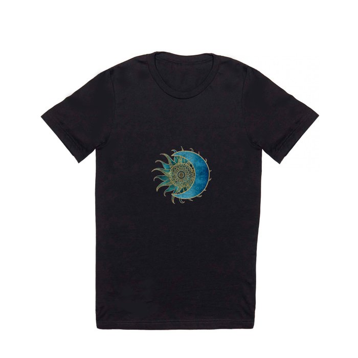 Sun And Moon Universe Celestial Art Gold And Turquoise T Shirt