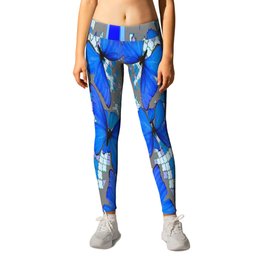 Decorative Blue Shades Butterfly Grey Pattern Art Leggings | Animal, Abstract, Pattern, Nature 