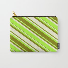 [ Thumbnail: Beige, Light Green & Green Colored Striped/Lined Pattern Carry-All Pouch ]