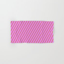 [ Thumbnail: Violet & Dark Goldenrod Colored Lines/Stripes Pattern Hand & Bath Towel ]