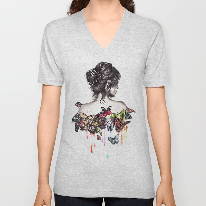 Butterfly Woman V Neck T Shirt