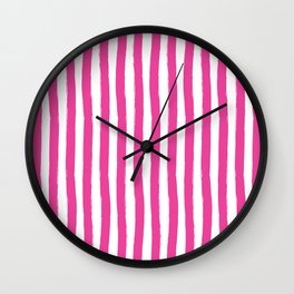 Pink and White Cabana Stripes Palm Beach Preppy Wall Clock