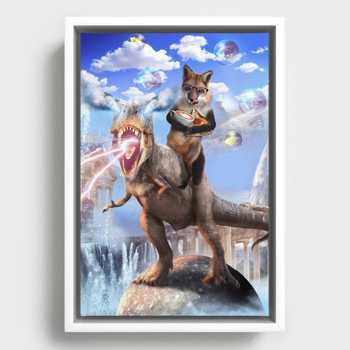 Fox Riding Dinosaur Framed Canvas
