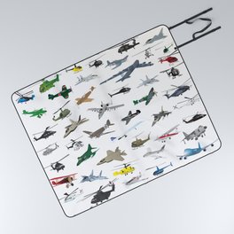 Various Colorful Airplanes and Helicopters Picnic Blanket