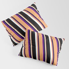 [ Thumbnail: Indigo, Brown, White & Black Colored Striped Pattern Pillow Sham ]