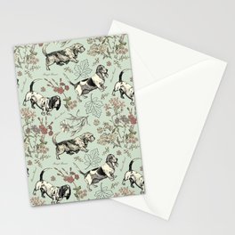 BASSET DOGS  & FLOWERS Stationery Card