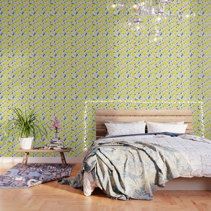 Summery Lemons and Leaves Wallpaper