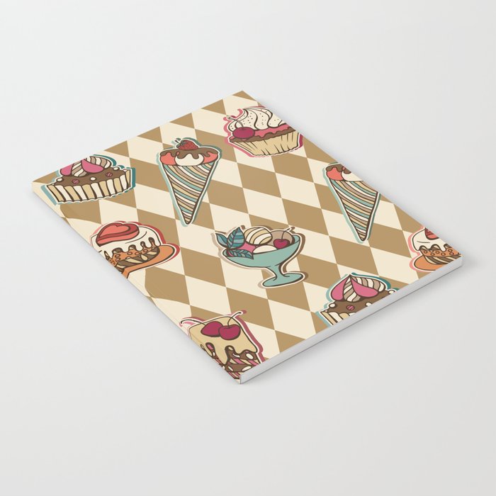 Vintage Pastries Sweets on Gold Brown Notebook