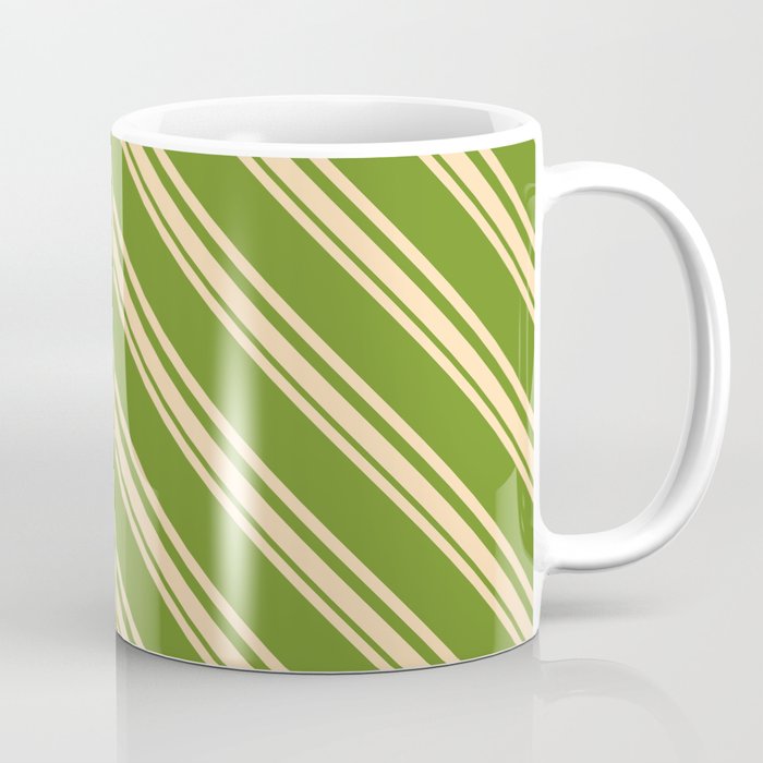 Tan and Green Colored Striped/Lined Pattern Coffee Mug