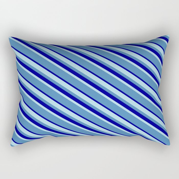 Light Blue, Blue & Dark Blue Colored Lined/Striped Pattern Rectangular Pillow
