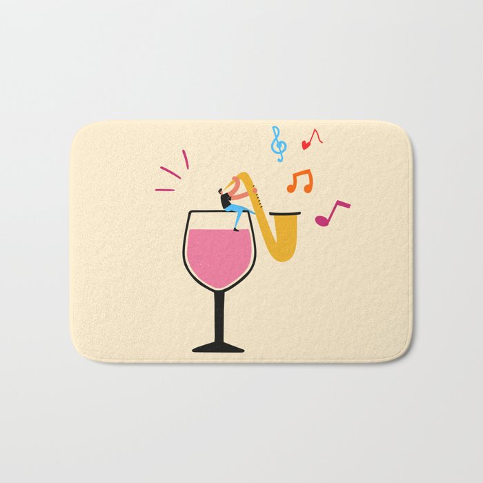 without a glass of wine there is no good jazz music Bath Mat