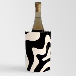 Retro Liquid Swirl Abstract in Black and Almond Cream  Wine Chiller