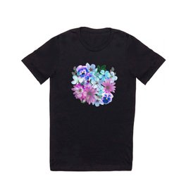 Dark pink and blue floral pattern T Shirt