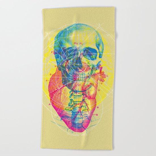 Brain Heart Skull Beach Towel
