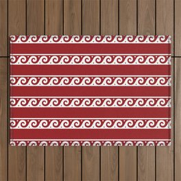 Red and white Greek wave ornament pattern Outdoor Rug