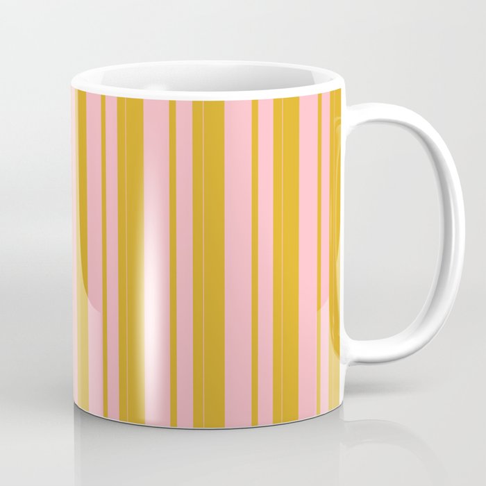 Goldenrod & Light Pink Colored Lined Pattern Coffee Mug