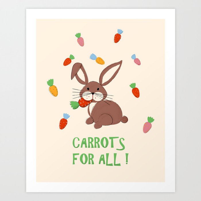 Cute Bunny and Carrots Art Print