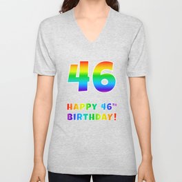 [ Thumbnail: HAPPY 46TH BIRTHDAY - Multicolored Rainbow Spectrum Gradient V Neck T Shirt V-Neck T-Shirt ]