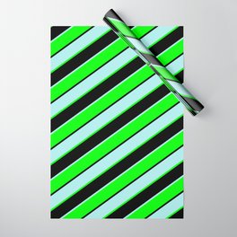 [ Thumbnail: Turquoise, Lime & Black Colored Lined/Striped Pattern Wrapping Paper ]
