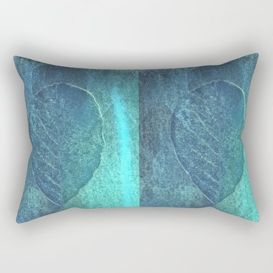 Light blue teal tonnes with an abstract leaf Rectangular Pillow