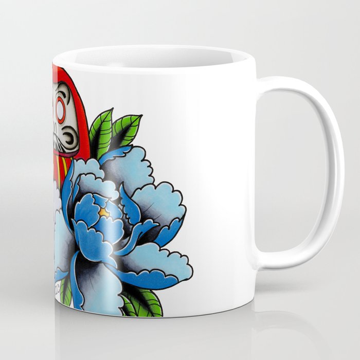 Daruma Doll Peony Flowers Tattoo Coffee Mug
