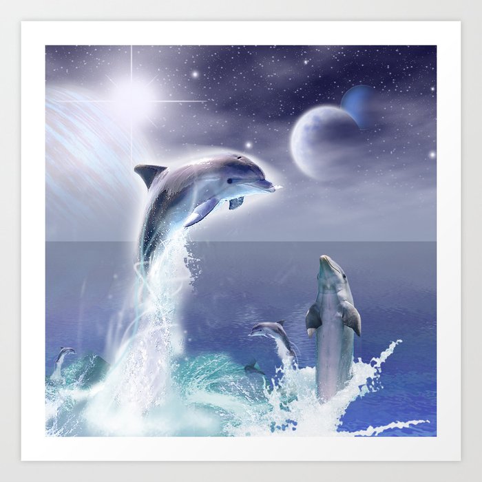 Dolphins and Planets Art Print