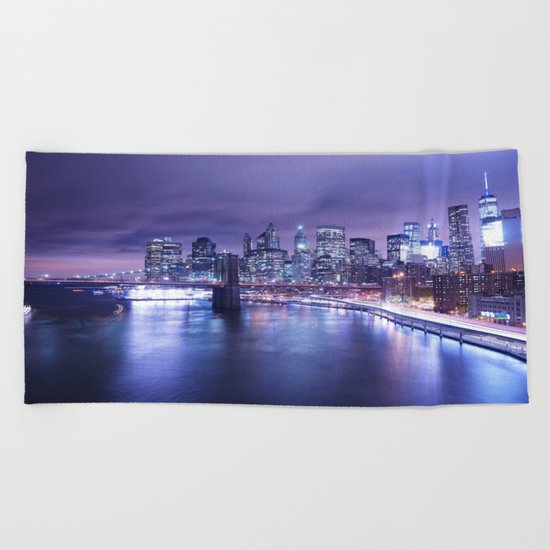 New York City Night Lights : Periwinkle Blue Beach Towel