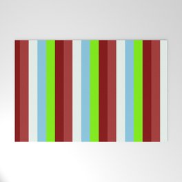 [ Thumbnail: Colorful Brown, Mint Cream, Sky Blue, Green, and Maroon Colored Stripes/Lines Pattern Welcome Mat ]